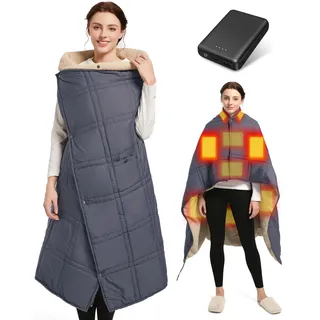 Heizdecke mit Akku Kabellos Elektrisch Wärmedecke Tragbare Beheizbare Decke | 120x150cm Akku Heizdecke Zum Anziehen, Waschbar Beheizte Decke Fleece Elektrische Decke mit Akku für Zuhause, Büro & Outdoor