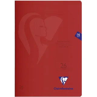 Clairefontaine 333226C - Packung mit 25 Heften S ́coolbook, ideal für die Schule, DIN A4, 16 Blatt, 90g, Lineatur 26 kariert mit Rand, Umschlag aus PP, Rot, 1 Pack