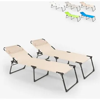 2er Set Liegestühle Strandliegen Sonnenliegen aus Aluminium für Strand und Garten Mauritius - Beige - Beige
