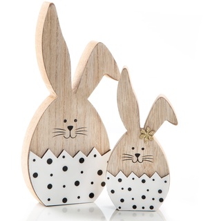 Logbuch-Verlag 2 Osterhasen Figuren 14 cm u. 20 cm Natur weiß schwarz gepunktet - Holzhase Osterei Deko Hase Geschenk