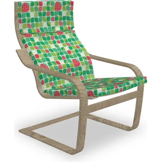 ABAKUHAUS Frühling Poäng Sessel Polster, Daisy Strawberry Leaves Kunst, Sitzkissen mit Stuhlkissen mit Hakenschlaufe und Reißverschluss, Dunkle Coral Lime Green