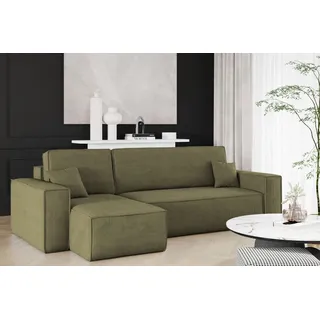 Kaiser Möbel Ecksofa mit schlaffunktion und bettkasten, Sofa L-form, Couch L-form BEST Dicker Cord Olive Links - Olive