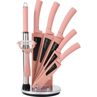 8 tlg Messerset Kochmesser Messerständer drehbar Pink Messer aus Edelstahl - Rosa