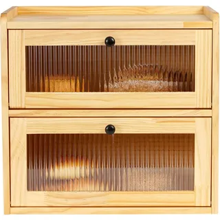 GUUSII HOME Brotkasten Groß Brotbox Küche Holz Gross Brotaufbewahrung 2 Etagen Brotkästen XL 36x24x34cm Beste Aufbewahrung für Brot mit Magnetisch Acryltür Bread Bin (Hellgelb)