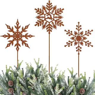 3 Schneeflocken Gartenstecker Weihnachten deko Draußen Rost Weihnachtsdeko Garten Weihnachtsstecker Winterdeko Outdoor Metall Blumenstecker Roststecker Weihnachts deko Advent Gartendeko Wetterfest