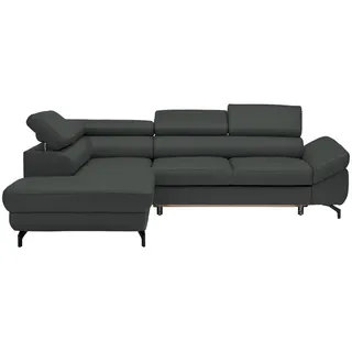Novel Ecksofa , Grau , Leder , Echtleder , Rindleder , Ottomane links, L-Form , 270x220 cm , Lederauswahl, seitenverkehrt erhältlich, Hocker erhältlich, Rücken echt , Wohnzimmer, Sofas & Couches, Wohnlandschaften, Ecksofas mit Schlaffunktion