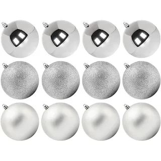 Benjia Weihnachtskugeln Groß Aussen, Dekokugel Wetterfeste Riesen Große Gross XXL Outdoor Draußen Draussen Kunststoff Weihnachtskugel Christbaumkugeln Kugeln Weihnachten (10cm/12STK, Silber)