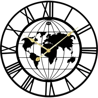 AMS - 9702 - Wanduhr - Quarz - 60cm - Schwarz, Gold