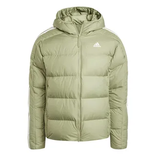 adidas Herren Essentials Midweight Down Hooded Stripes Jacket, TENT GREEN F16, M