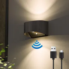LED Wandleuchte mit Bewegungsmelder Innen/Aussen Wasserdichte Kabellose Flurlampe USB Batteriebetrieben Außen LED Akku Wandlampe Treppenlicht für Schlafzimmer Wohnzimmer Innenhof, Korridor. (C-Bogen)
