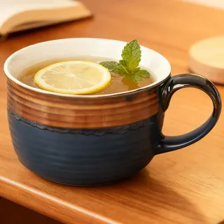 Disoza Blau und Braun Tasse Keramik 700ml Kaffeetasse Groß Suppentassen mit Henkel Jumbotassen XXL Kaffee Tee Tasse Müsli Kaffeebecher Schale Schüssel Porzellan Kaffee Tasse Suppenschüssel mit Griff