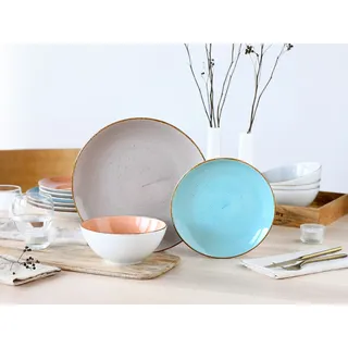 Teller-Set CREATABLE "Vintage, Teller Set 12-tlg.", bunt, 12, Porzellan, Geschirr-Sets, Teller-Set, Naturverbundenes Design, Handgemalt