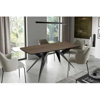 WFL GROUP Ausziehbarer Esstisch Loft-Stil – Rechteckiger Tisch mit Schwarzen Metallbeinen – Industrietisch mit Abgerundeten Ecken – Platzsparend Tisch für 6-10 Personen – – Braun