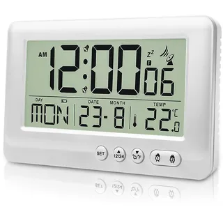 GAOUTO Digitaler Funkwecker, Digitaler Funkwecker mit Thermometer, Wecker Digital mit Zwei Weckzeiten, Funkuhr mit Temperatur, Hintergrundbeleuchtung, Schlummerfunktion, Datum,Wochentag,ohne Batterie