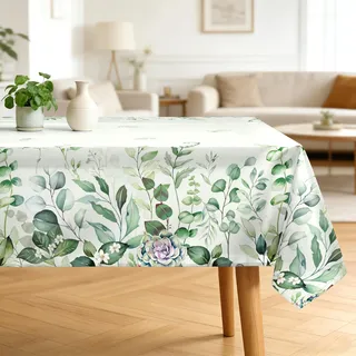 Arquiel Tischdecke Eukalyptus Blätter Blumen, Tischdecken Abwaschbar Rechteckige Wasserabweisend Tischtuch Tischdeck Für Garten, Küche Essen Parteien Frühling/Sommer (140 X 180 cm)