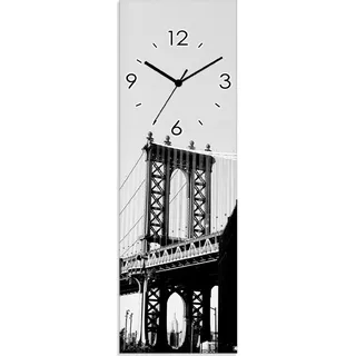 ARTland Glas Wanduhr Funkuhr - schwarzer Zeiger Dumbo Manhattan Bridge New York Größe: 20x60 cm - Schwarz