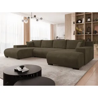 Mirjan24 Ecksofa Nojan, Wohnzimmer, Eckcouch mit Bettkasten und Schlaffunktion, U-Form (Farbe: Wave 09) - Braun