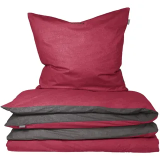 Doubleface Feinbiber rot/anthrazit 155 x 220 cm + 80 x 80 cm