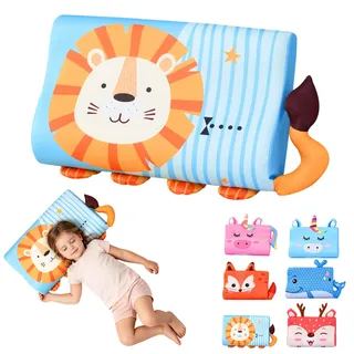 KEGOZ Schlummerkids Kissen, 45x26 cm Calmly Kinderkissen, Gedächtnis Schaum Niedliche Tiere Kissen, Ergonomisch Hautfreundlich Atmungsaktiv Komfortkissen für Besseren und Gesünderen Schlaf (Löwe)