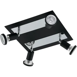 EGLO LED Deckenlampe Sarria, 4 flammige Deckenleuchte, Deckenstrahler aus Metall, Wohnzimmerlampe in Schwarz, Chrom, Spots inkl. GU10 Leuchtmittel, warmweiß