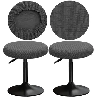 YINGAYOU Hockerbezug Rund 30-40 cm Bezug Barhocker Rund mit Plüsch Quadrate Luxuriöser Stoff Waschbar Dehnbar Wunderschöne Farbe für Runde und Eckige Hocker (2, Grau)