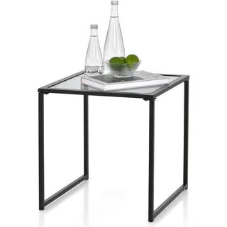 FANTASK Beistelltisch mit Tischplatte, Kaffeetisch, Kleiner Gartentisch aus gehärtetem Glas, Balkontisch für Wohnzimmer, Garten, Balkon & Terrasse, 43 x 43 x 45 cm