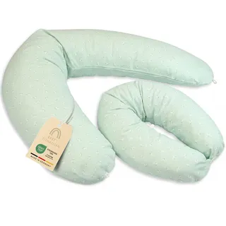 Baby's Stillkissen Seitenschläferkissen - Lagerungskissen Baby | OekoTex zertifiziertes Stillkissen mit Bezug - 190cm großes Schwangerschaftskissen für Baby & Erwachsene - 100% Bio-Baumwolle