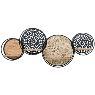 DRW Wandregal mit 4 Einlegeböden aus Holz, Metall und Weide in Natur und Schwarz, 37 x 11 x 86 cm