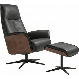 KAWOLA Relaxsessel FERREIRA Drehsessel Leder schwarz mit Hocker - Schwarz