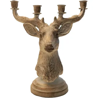 khevga Kerzenständer Hirsch Geweih für 4 Kerzen Silber aus Polyresin