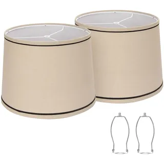 Lampenschirm-Set (2 Stück), mittlere beigefarbene Leinenschirme für Tisch- und Stehlampen, 29,5 cm oben × 32 cm unten × 25 cm hoch, mit Kreuzhalterung, Ersatzschirme, Montage erforderlich