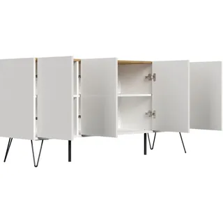 Posseik Sideboard Industrial H Stehend 4 Türen 155 cm Weiß Eiche Top