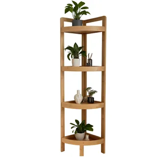 Relaxdays Eckregal Bambus, 4 halbrunde Ablagen, HBT: 105,5x23x23 cm, Standregal Bad & Küche, platzsparend, Natur