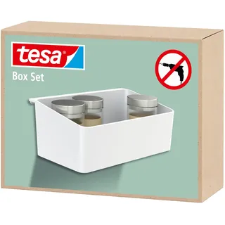 tesa Organizer – zum Kleben, Box für mehr Ordnung in der Küche - als Küchenregal zur Aufbewahrung von Gewürzen - Küchenzubehör - mit Adapter, Wandmontage ohne Bohren - Weiß