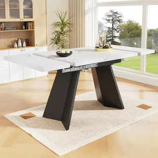 Teleskop-Esstisch 99-159×74cm - Weiße Tischplatte, flache Beine, große Oberfläche, geeignet für Büro/Wohnzimmer - Weiß