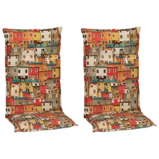 Gardenson Sesselauflage , Gelb, Orange, Rot , Textil , Häuschen , Füllung: Schaumstoff, Fleece,Schaumstoff, Fleece , 46x8x118 cm , Handmade in Europe , bügelfrei, pflegeleicht, für den Außenbereich geeignet, wetterfest, mittels Bändern zu befestigen , Gartenmöbel, Gartenpolster & Auflagen, Sesselauflagen