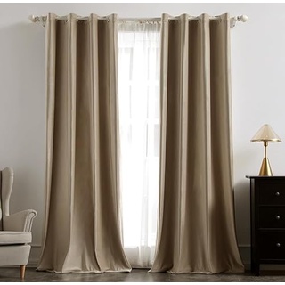 MIULEE Beige Samtvorhang Ösen 2er Set 140X260, Blickdichte Vorhänge Samt für Deko Schlafzimmer Wohnzimmer, Wunderschön Weich Vorhang Verdunkelung Velvet Curtains, Verdunkelnd Samt Gardinen Blickdicht