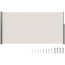 Bild Seitenmarkise 180 x 350 cm Seitenwandmarkise aus 180 g/m2 Polyestergewebe mit PU-Beschichtung Markise einziehbarer Griff mit Federmechanismus Sichtschutz Blickschutz für Balkone Innenhöfe Beige