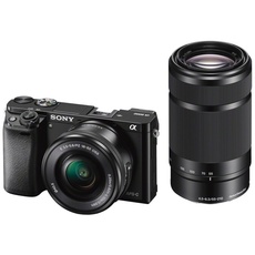 Sony Alpha 6000 Systemkamera (24 Megapixel, 7,6 cm (3") LCD-Display, Exmor APS-C Sensor, Full-HD, High Speed Hybrid AF) inkl. SEL-P 16-50 mm und SEL 55-210 mm Objektiv, 120 x 66,9 x 45,1 mm, schwarz