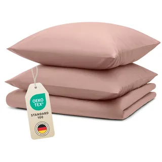 Blumtal Bettwäsche 155x220cm + 2X 80x80cm Kopfkissenbezug - Oeko-TEX zert. Mikrofaser Bettwäsche Set - Mikrofaser Bettbezug bis 95 °C - Deckenbezug + Kissenbezug 3-teilig - Sommerbettwäsche Rosa