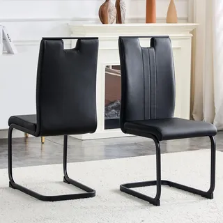 Schwarze Esszimmerstühle 2er Set moderne Polsterstühle aus Kunstleder in geschwungener Bogenform ergonomische Küchenstühle für Industrial-Look