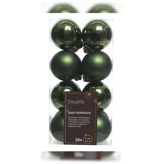 Decoris 16 Weihnachtskugeln 4cm Kunststoff Christbaumkugeln klein bruchsicher dunkelgrün