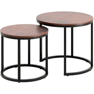 Home Collective Couchtisch 2er Set rund Eiche dunkel , Braun , Holzwerkstoff , Rund , 50x42.5x50 cm , Wohnzimmer, Wohnzimmertische, Couchtische