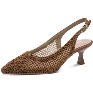 Slingpumps TAMARIS, Damen, Gr. 38, braun, Textil, Strukturmuster, Schuhe Slingpumps, Trichterabsatz, Businessschuh in veganer Verarbeitung