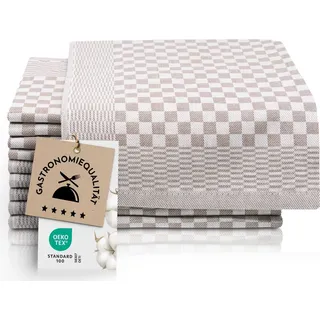 ZOLLNER 10er Set Geschirrtücher Baumwolle 46x70 cm saugstark, braun kariert - Braun