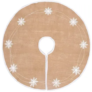 N&T NIETING Weihnachtsbaum Decke, 75cm Rock Mit Weiße Schneeflocke Sackleinen Christbaumdecke Rund für Weihnachtsdekorationen