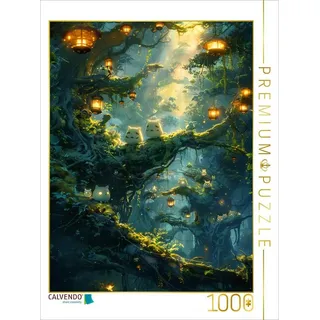 Calvendo Puzzle Nachts im Wald - Waldgeister im Anime Stil | 1000 Teile Lege-Größe 64x48cm Foto-Puzzle für glückliche Stunden