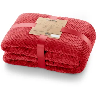 DecoKing Kuscheldecke 70x150 cm rot Decke Microfaser Wohndecke Tagesdecke Fleece weich sanft kuschelig skandinavischer Stil Henry