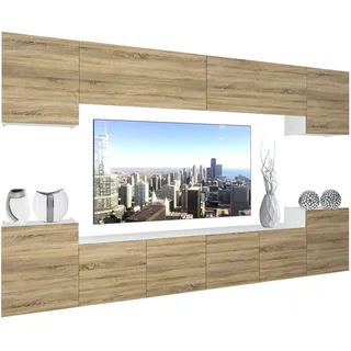 B Belini Group Wohnzimmerwand Schrankwand mit LED Sonoma Eiche , Beige , Holz , 300x180x36 cm , Wohnzimmer, Wohnwände
