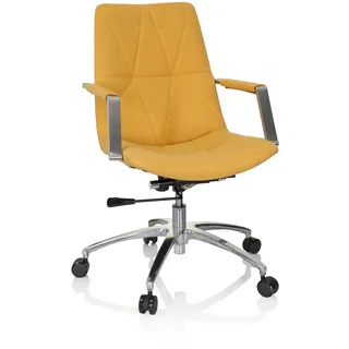 hjh OFFICE 670985 Drehstuhl SARANTO II Stoff Senfgelb moderner Sessel im Retro-Look mit Rollen, höhenverstellbar